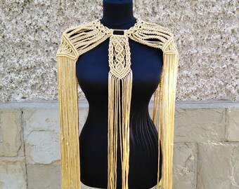 Macrame Epaulets, Macrame Festival Costume, Macrame Boho Shoulder, Macrame Choker, Macrame Beach Cover Up, Macrame Tassel, Fringe Outfit