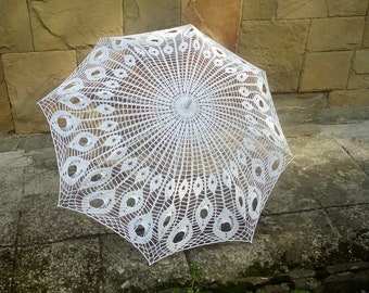 Wedding Umbrella, White Lace Parasol, Crochet Wedding Accessories, Bridal Umbrella, Sunshade Parasol, Wedding Prop, Victorian Umbrella