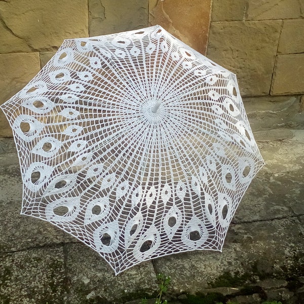 Wedding Umbrella, White Lace Parasol, Crochet Wedding Accessories, Bridal Umbrella, Sunshade Parasol, Wedding Prop, Victorian Umbrella