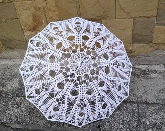 Crochet  Umbrella, Wedding Parasol, Lace Umbrella, Victorian Parasol, Bridal Umbrella, Photo Session Umbrella, White Wedding Gifts