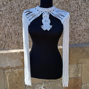Macrame Cape, Macrame Tassel, Macrame Epaulets, Macrame Festival Outfit, Macrame Choker, Macrame Boho Shoulder, Summer White Dress