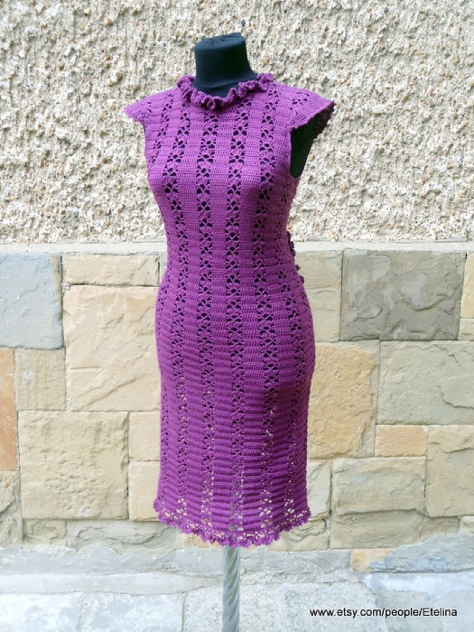 Crochet Dress Women Darkmagenta Dress Exclusive Handmade Etsy