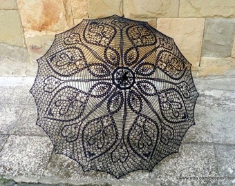 Black Crochet Umbrella, Victorian Parasol, Goth Umbrella, Steampunk Umbrella, Victorian Vintage, Wedding Accessories, Photo  Session