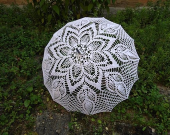 White Crochet Lace Umbrella Wedding Umbrella Victorian Umbrella Crochet Parasol Beach Wedding Accessories Wedding Decorations Bridal