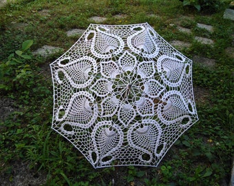 Lace Parasol, Crochet Wedding Umbrella, White  Victorian Umbrella, Romantic Wedding, Bridal Umbrella, Bridesmaid Bridal Party Cotton Parasol