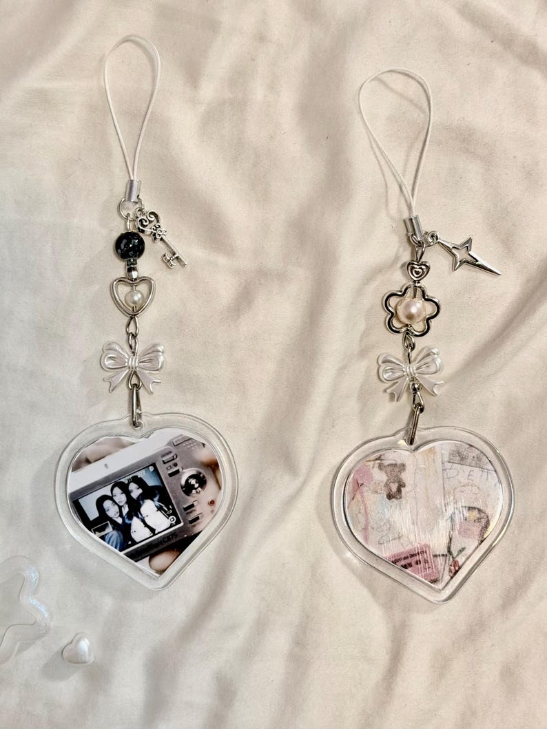 Heart Photo Insert Custom Heart Photo Keychain, Album Cover Charm, Music Lover Accessory ...