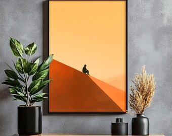 Minimalist Desert Dune Art - Contemplative Geometric Figure, Warm Sunset Tones, Printable Modern Wall Decor, Digital Download 90