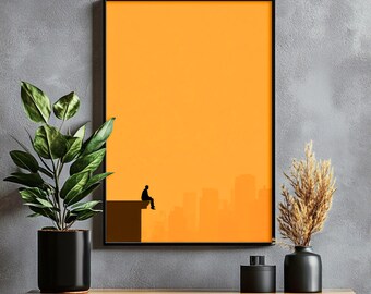Minimalist Urban Skyline Rooftop Wall Art - Introspective Silhouette, Calm Contemplation Decor, Aesthetic Design, Digital Download 86