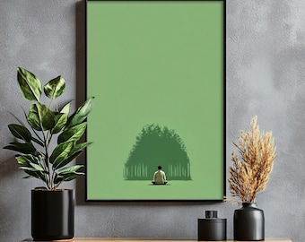 Minimalist Forest Meditation Silhouette Art - Serene Woodland Scene, Calm Digital Print, Scandinavian Modern Wall Decor, Printable Art 92