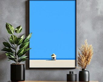 Minimalist Relaxing Beach Shoreline Print - Serene Solitary on Bench, Calm Graphic Wall Art, Aesthetic Home Decor, Instant Download 91