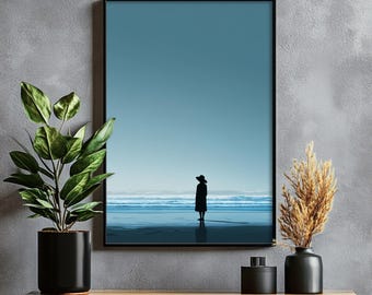 Minimalist Coastal Shoreline Printable Art, Serene Horizon Scene, Contemplative Wall Decor, Clean Lines and Soft Tones, Digital Download 89