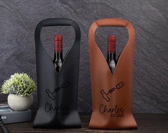 Bolsa de vino personalizada – Bolso de piel sintética para botellas, regalo de boda