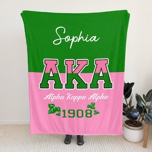Gepersonaliseerde Alpha Kappa Alpha-deken, groenroze fleece dekens, ook bekend als vrouwenclubcadeau
