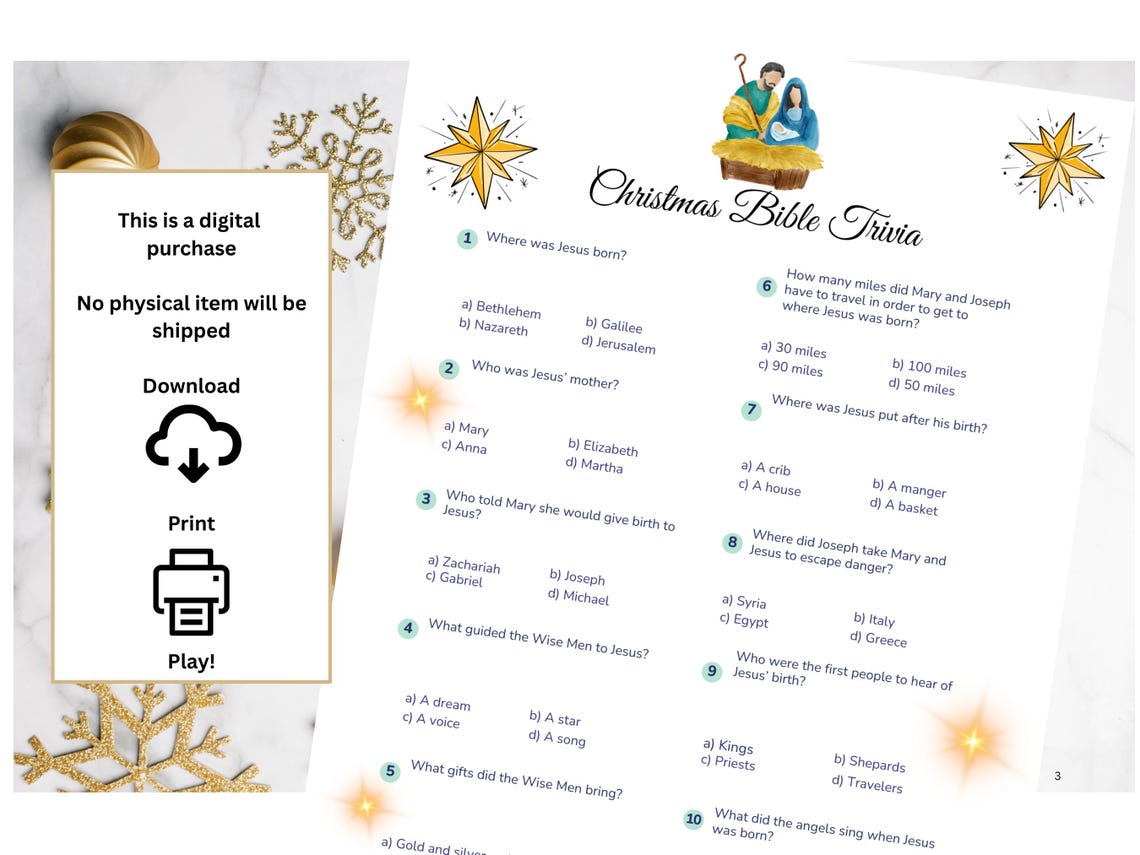 Christmas Bible Trivia Game, Nativity Printable (PDF) - Etsy
