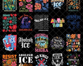 Abolish Ice PNG Bundle, Clipart, sublimation d'autocollants numériques anti-glace contre les manifestations anti-Trump, Chinga la migra, fascisme