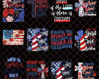 Lot où l'esprit du Seigneur est PNG, motif chrétien du 4 juillet par sublimation, liberté de verset de la Bible, croix patriotique de fleurs sauvages PNG