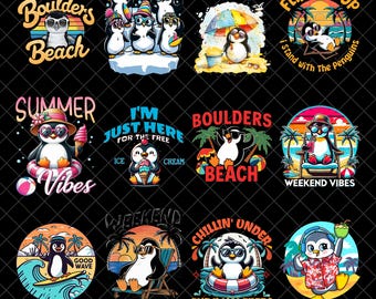 Bundle PNG de pingouin d'été, conception de sublimation d'escouade de croisière, téléchargement numérique de PNG de pingouin patriotique, Png d'animal drôle de sortie de l'école