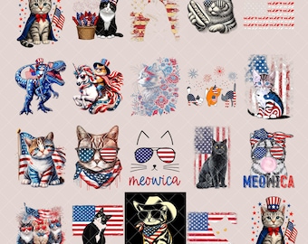Bundle PNG chat patriotique, Meowica 4 juillet Png, 4 juillet chat Png, USA chat Png, rouge blanc bleu chat Png, amoureux des chats, téléchargement immédiat
