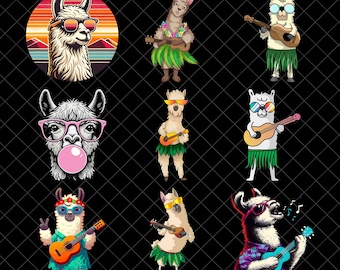 Lot de ukulélé lama mignon Png, Lama Png, Lama drôle Png, Alpaga Png, Lama mignon Png, Conception de chemise de lama pour enfants Png, Téléchargement numérique