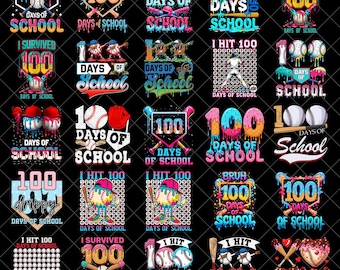 Lot de 100 jours d'école goutte à goutte, crème glacée au baseball png, 100 jours d'école pour garçons amusants png, 100 jours de baseball, conception d'école pour garçons