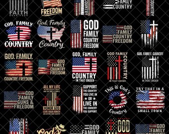 Dieu famille pays PNG Bundle, Sublimation patriotique chrétienne, USA drapeau foi citation PNG, liberté religieuse en téléchargement numérique