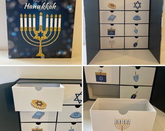 Hanukkah Gift Box - 8 Night Gift Box with operable drawers - Fill each box with money, gift cards, candy or even treats!