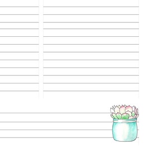Modelo de folha de receita de suculenta para impressão, página inteira, notas de receita 8,5 x 11, cartão de receita de caderno, suculenta aquarela, receita em branco