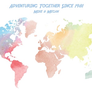 PERSONALISIERTE COUPLE'S MAP, Weltkarte, Aquarell, Jubiläum, Abenteuer Reise Karte, Vatertag, personalisiert, Geburtstagsgeschenk, Hochzeitsgeschenk