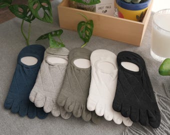 Breathable Cotton Toe Socks / Mesh & Diamond Knit Style — Five Finger Socks /Summer Comfort Socks / Yoga Everyday Socks/ Men's Toe Socks