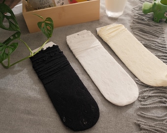 Lace Sheer Socks | Elegant Nylon Crew Socks | Delicate Floral Vitage Style Socks | Soft Breathable Romantic Socks | Gift for Her|Cotton Sock