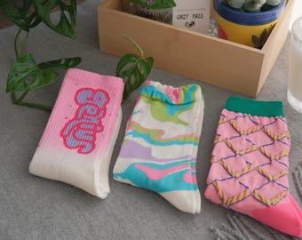 Ästhetische Socken | Baumwollsocken | Color Splash Cotton Crew Socken | Retro gemusterte Kunst Socken | Niedliches buntes Geschenk für sie | Frauen Socken