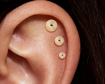 14K Solid Gold Tiny Disc fadenlose Knorpel flache Rückseite Ohrstecker