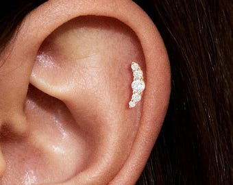 14K Solid Gold Lab Diamond Curved Cartilage Threadless Flat Back Stud Earring