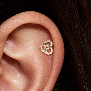 14K Solid Gold Heart Cartilage Flat Back Earring: Threadless Push Pin Labret Stud