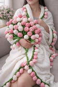 Crochet Floral Bouquet Blanket, Tulip/Hydrangea Yarn Blooms Throw, 3 style Pink/White, Red, Blue