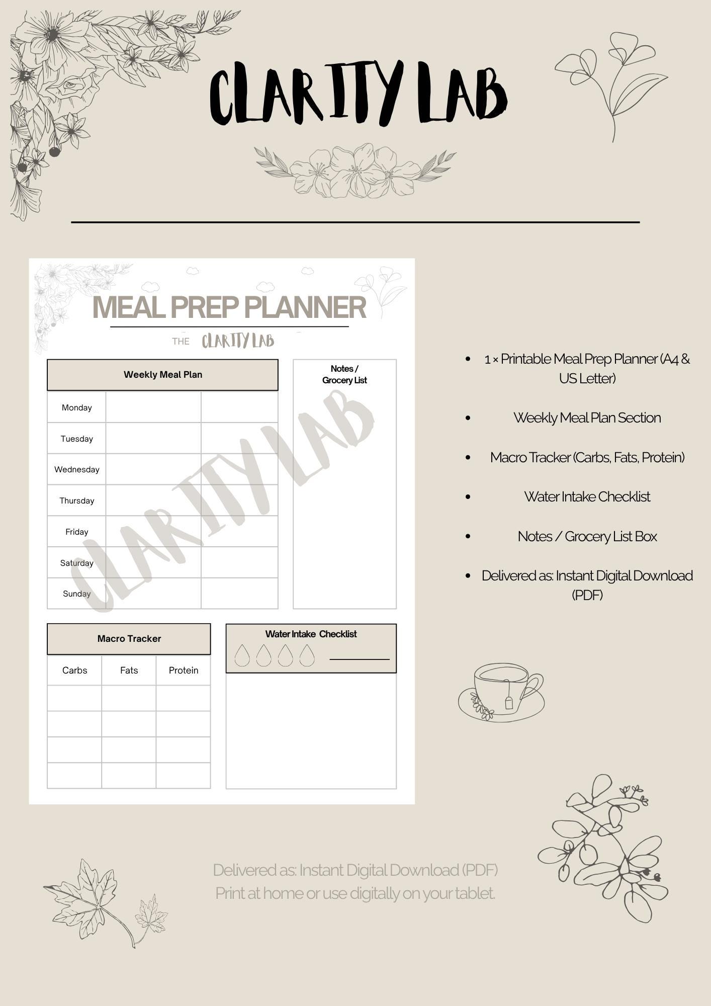 Printable Meal Prep Planner | Weekly Nutrition Tracker | Wellness ...