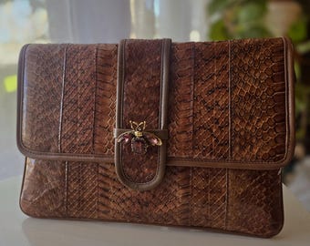 Vintage Genuine Python Clutch Mid Century Exotic Skin Evening Bag