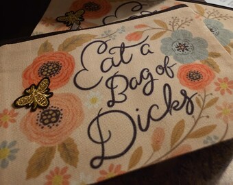 Floral Zipper Pouch | Snarky Cosmetic Bag with Bee Appliqué