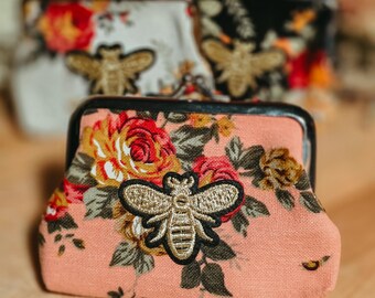 Floral Bee Applique Coin Pouch