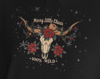 Sudadera con capucha de calavera occidental: calavera de vaca longhorn floral, diseño bohemio del suroeste