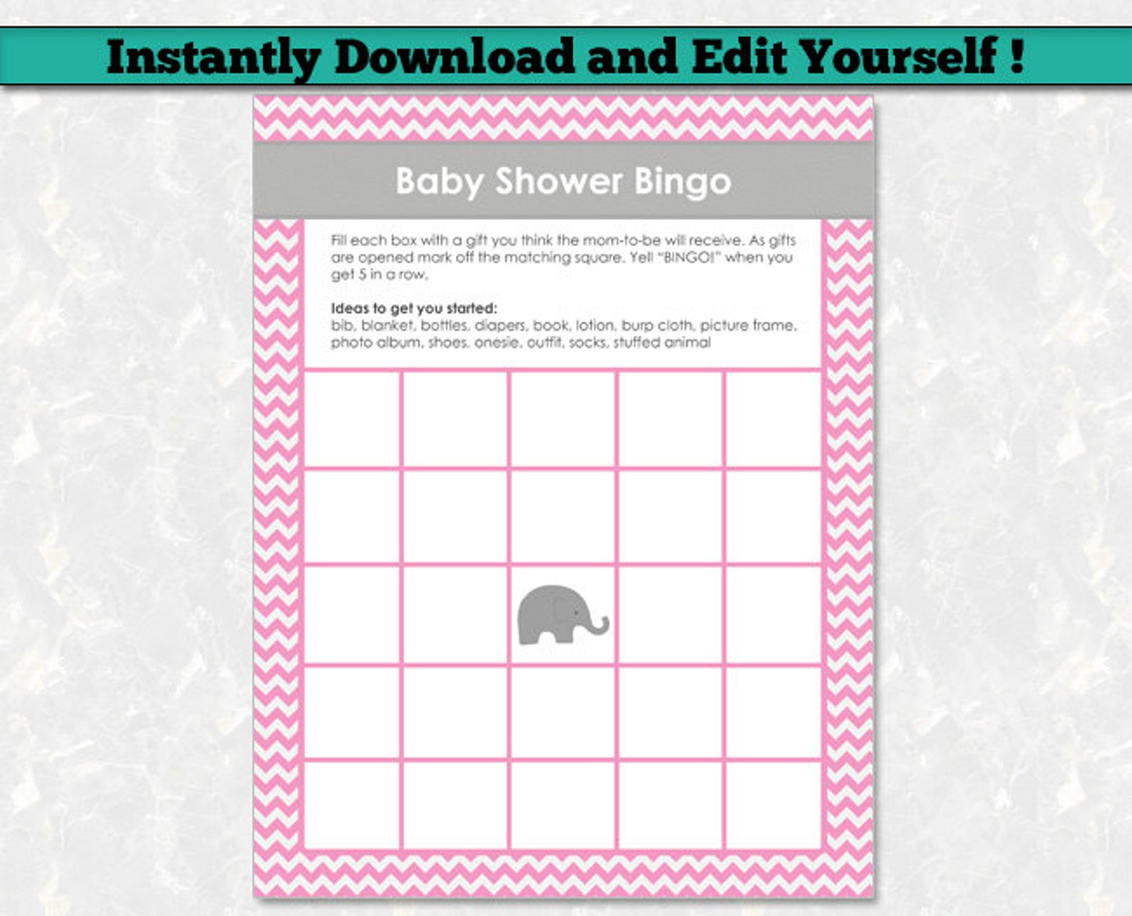 Elephant Baby Shower Bingo Editable PDF Printable Baby | Etsy