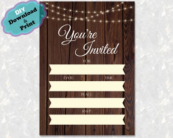 Rustic Blank Party Invitation, Rustic You're Invited Party Invitation, Fill In Party Invitation Printable, Simple Party Invitation