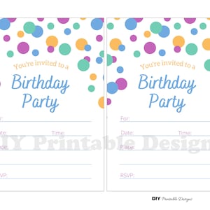 Fill In Birthday Party Invitation, Blank Birthday Party Invitation, Simple Birthday Party Invitation, Kids Fill in invite image 2