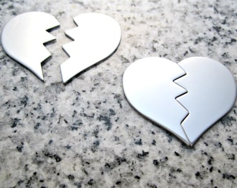1 1/4"x1" (32MMx25MM) 2 Pc. Set Zig-Zag Broken Heart Stamping Blanks, 22g Stainless Steel - AWESOME Silver Alternative HBRK10-08