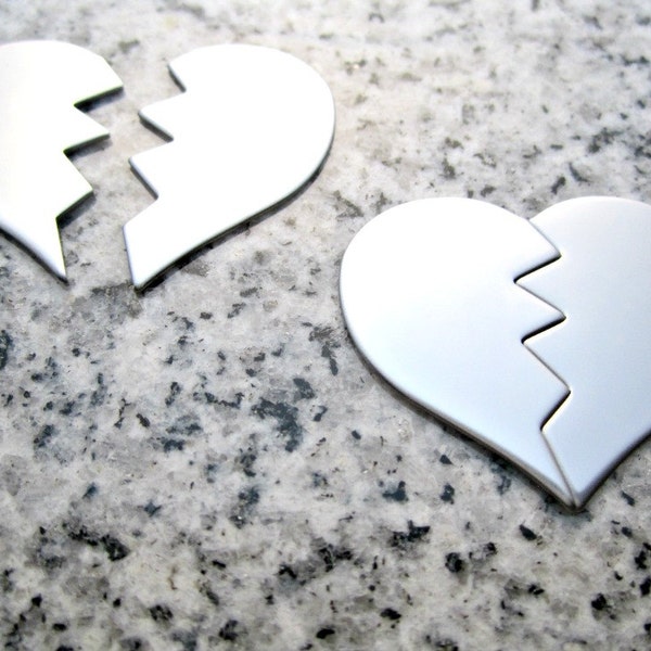 1 1/4"x1" (32MMx25MM) 2 Stk. Set Zig-Zag Broken Heart Stamping Blanks, 22g Edelstahl - AWESOME Silber Alternative HBRK10-08