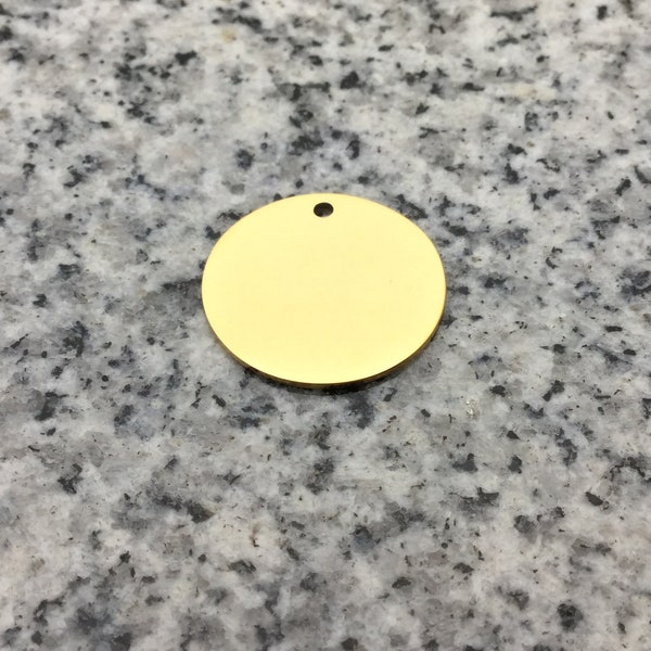PREMIUM 3/4" (19mm) Yellow Round Stamping/Engraving Blank w/ Hole, 22g Stainless Steel - Shiny Mirror finish on all surfaces! PR06HY