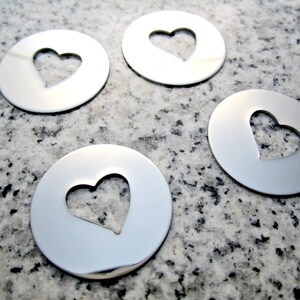 1" (25mm) Round Tilted Heart Hole Washer Stamping Blanks, 22g Stainless Steel - AWESOME Silver Alternative HTRW08