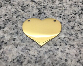 PREMIUM 1 1/4" x 1" (32mm x 25mm) Yellow Heart Stamping/Engraving Blank w/ Double Hole, 22g Stainless Steel - PH10-08DHY