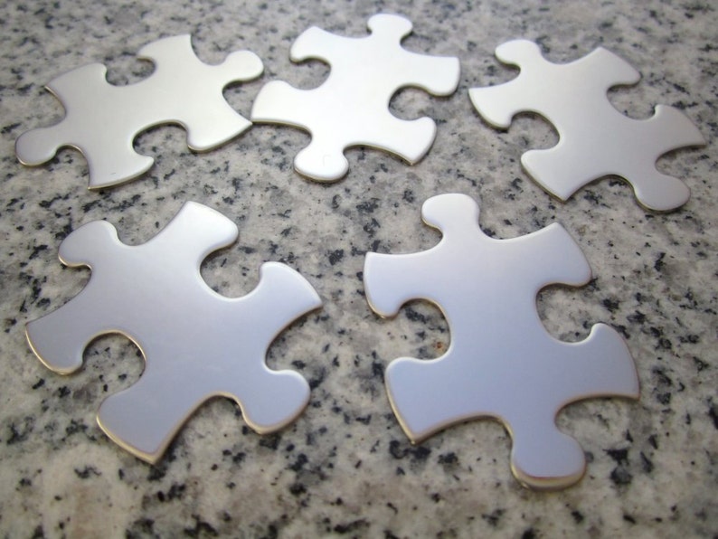 Big Puzzle Piece Stamping Blanks 1 1/2 x1 38mm x 25mm, 22g Stainless Steel AWESOME Silver Alternative P12-08 image 1