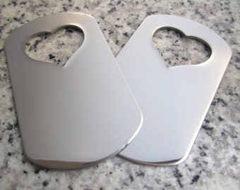 1 1/8&quot; x 2&quot; (29mm x 51mm) Heart Hole Dog Tag Stamping Blank, 22g Stainless Steel - AWESOME Silver Alternative HTDT09-16